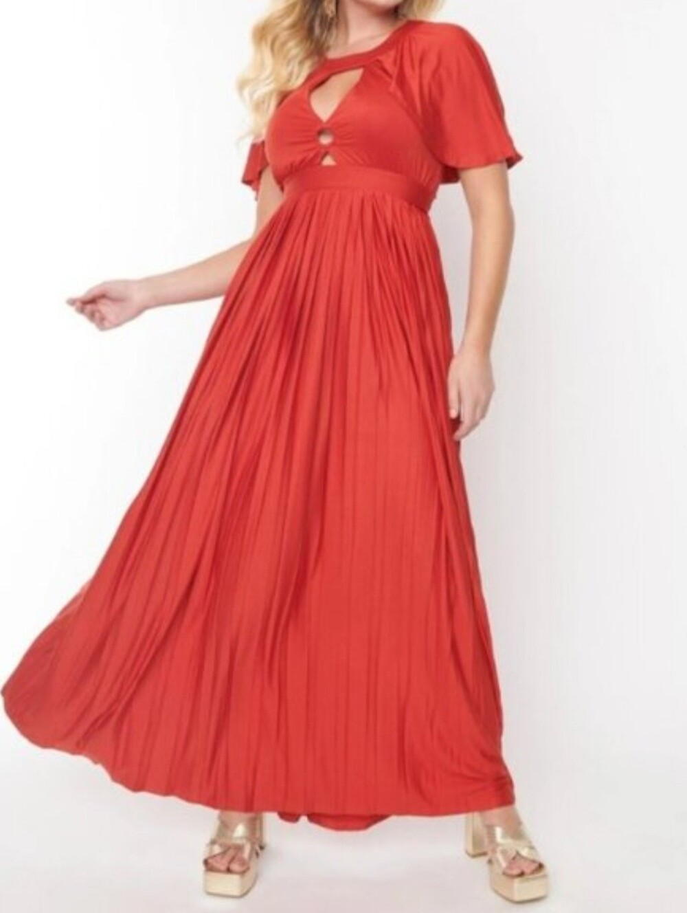 Unique Vintage Red Maxi Dress with Capelet